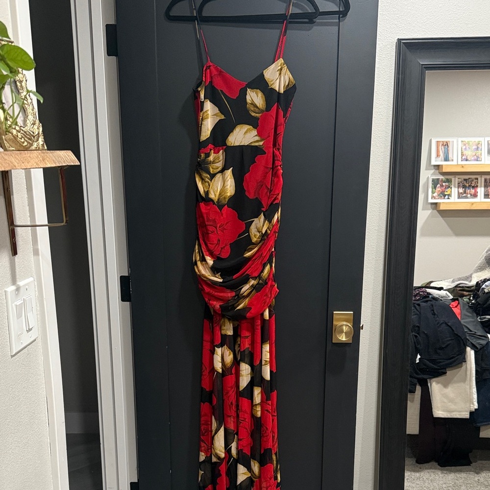 Floral Red and Black Dress